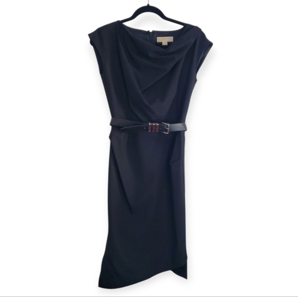 Michael Kors Black Draped Belted Dress
